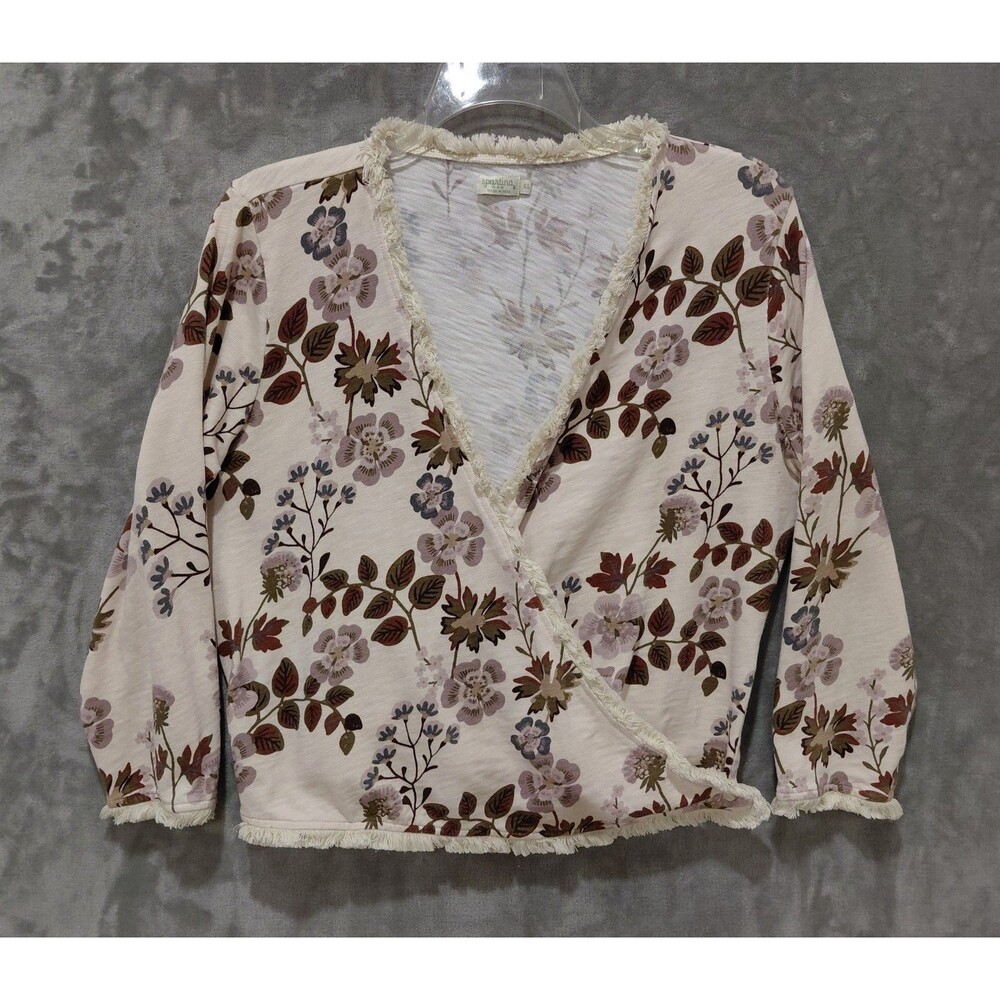 Spartina 449 Clara Convertible Cardigan Women's XL Fringe Hem Floral Wrap Peru